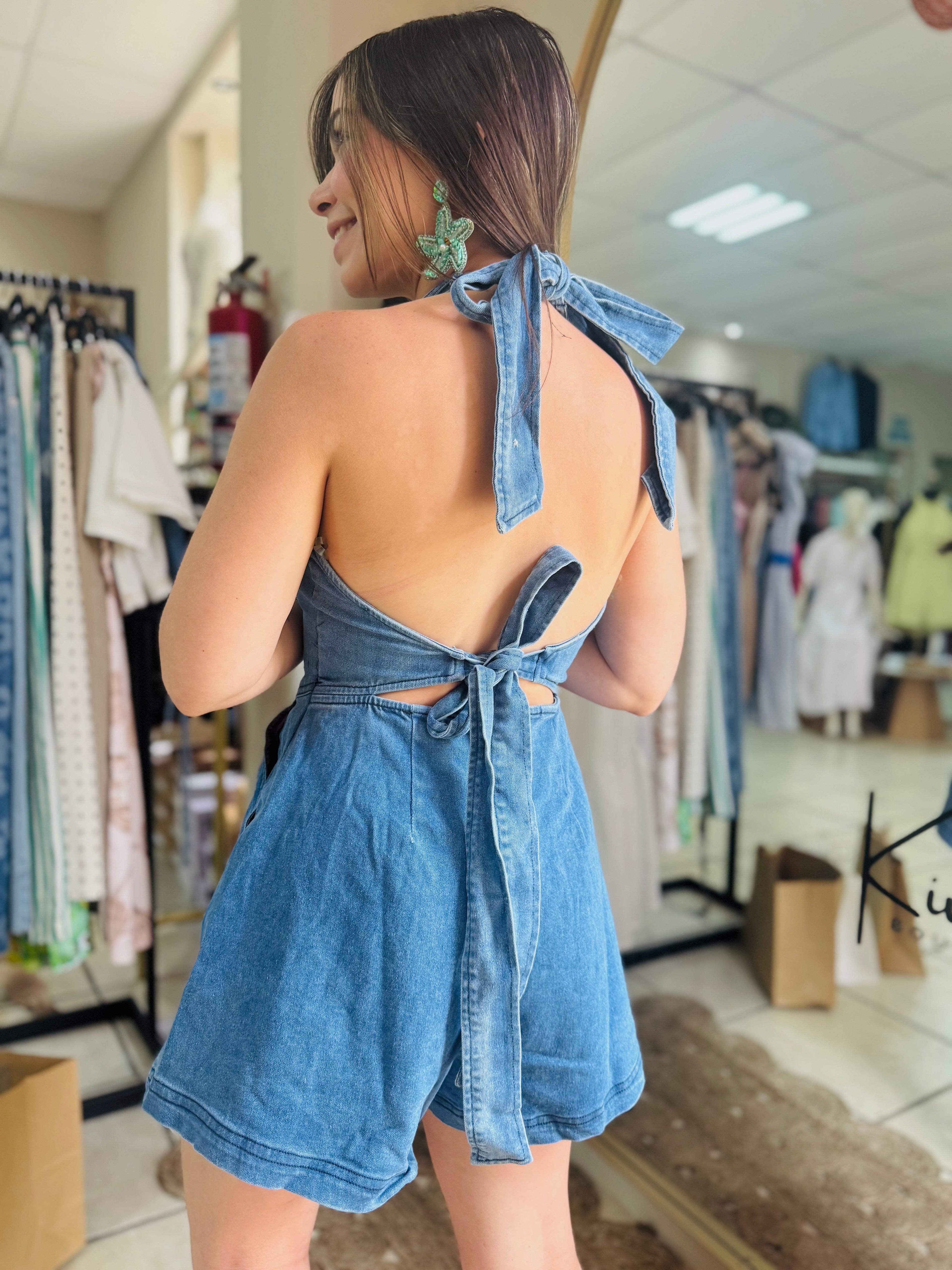 Halter Denim Romper