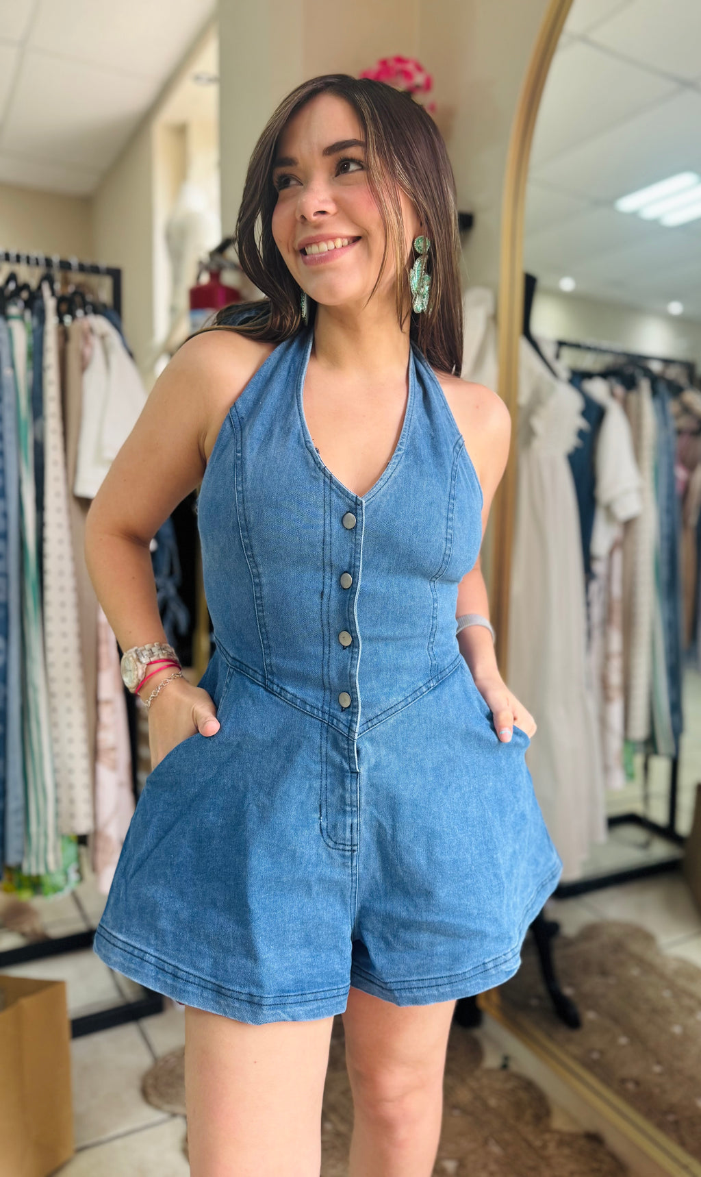 Halter Denim Romper