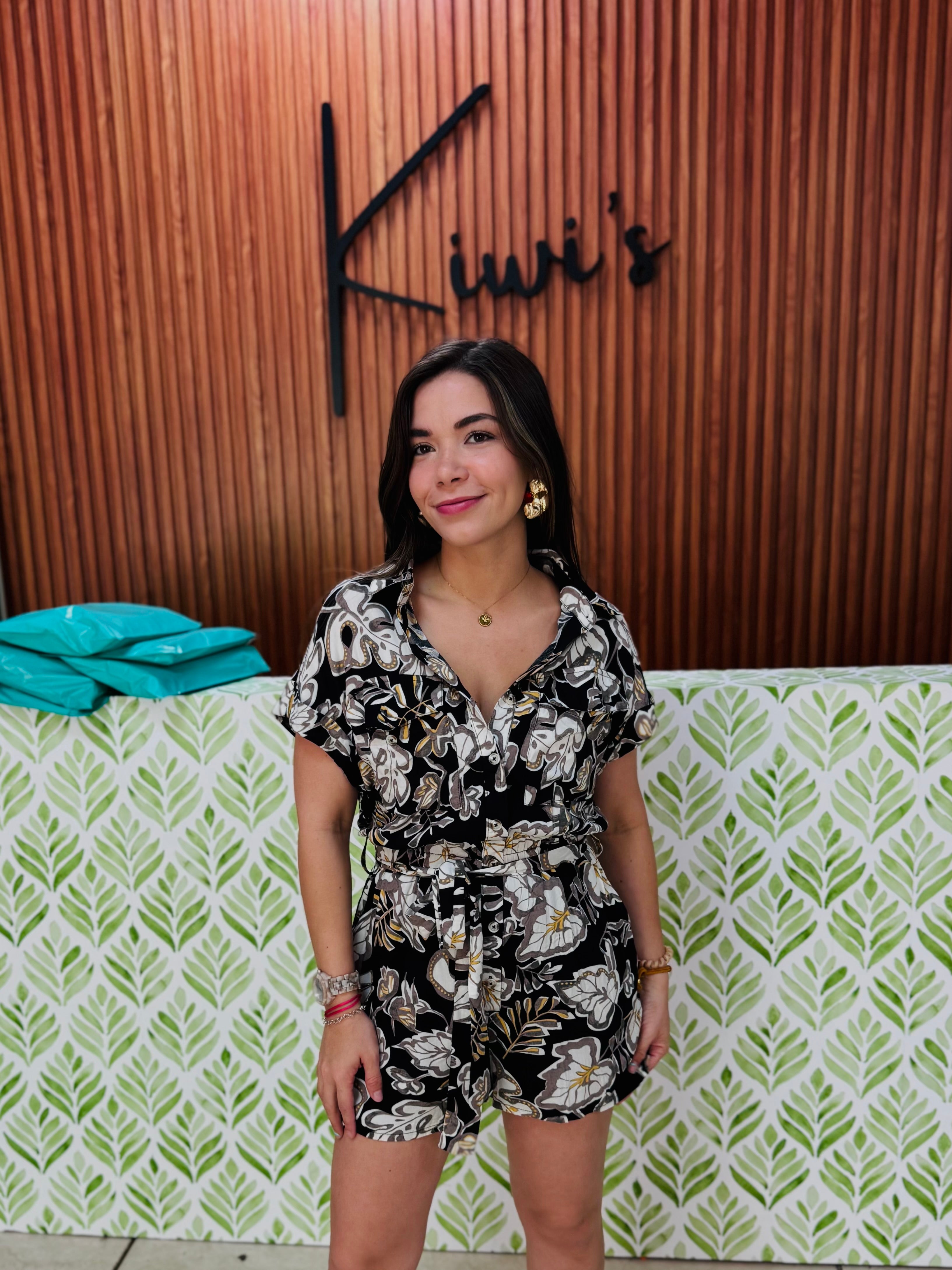 Black Print Romper