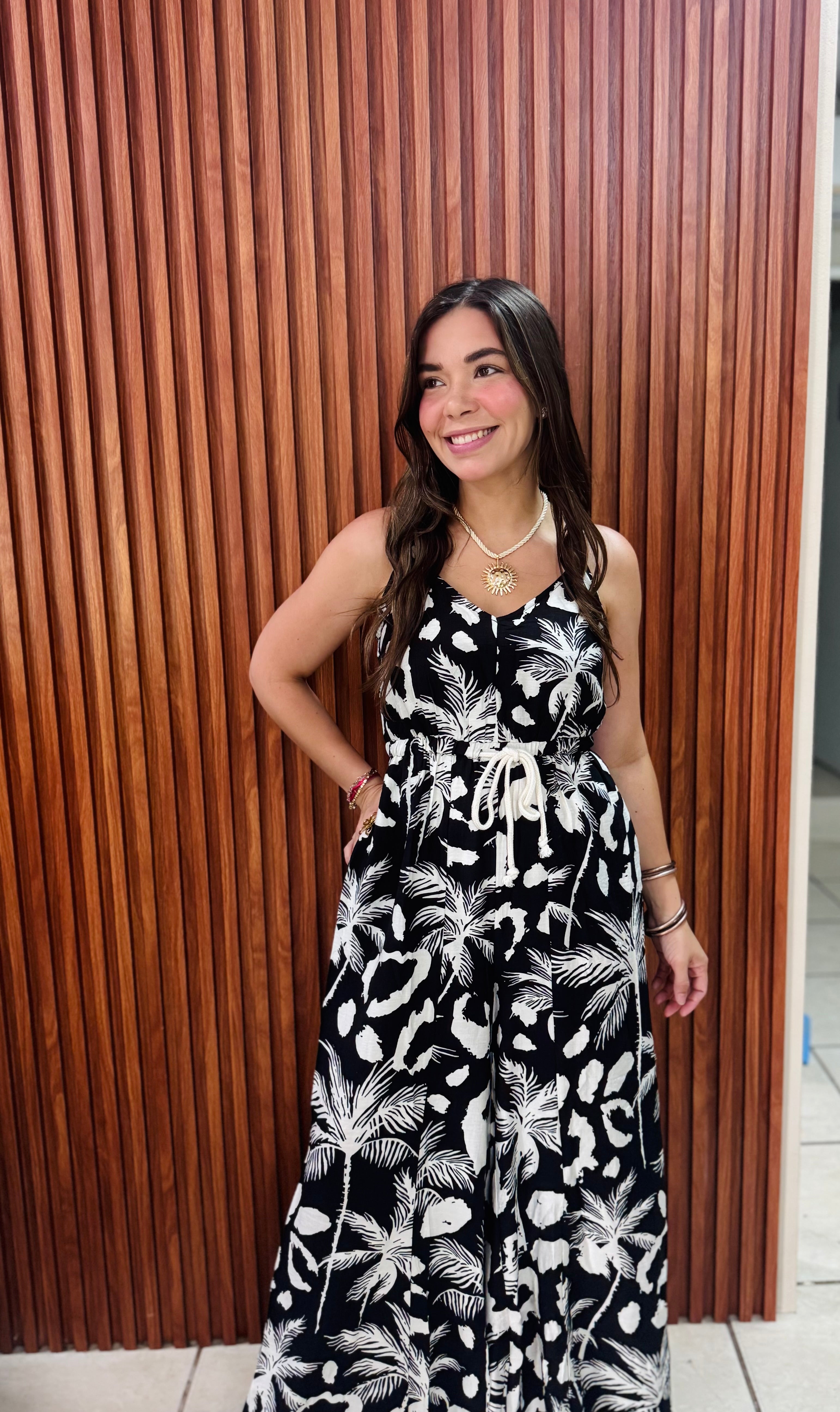 Palm tree print jumpsuit