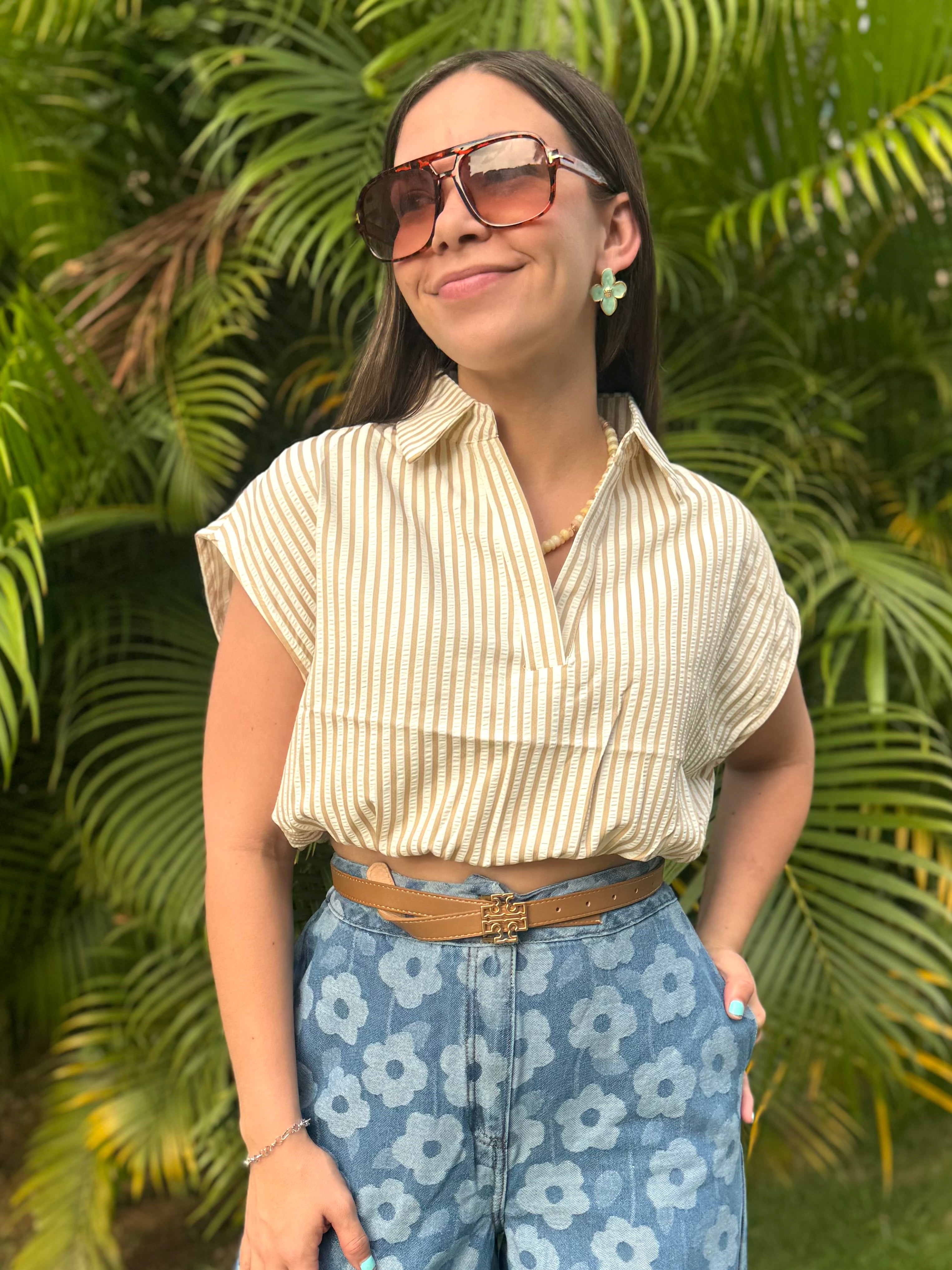 Beige Stripe Top